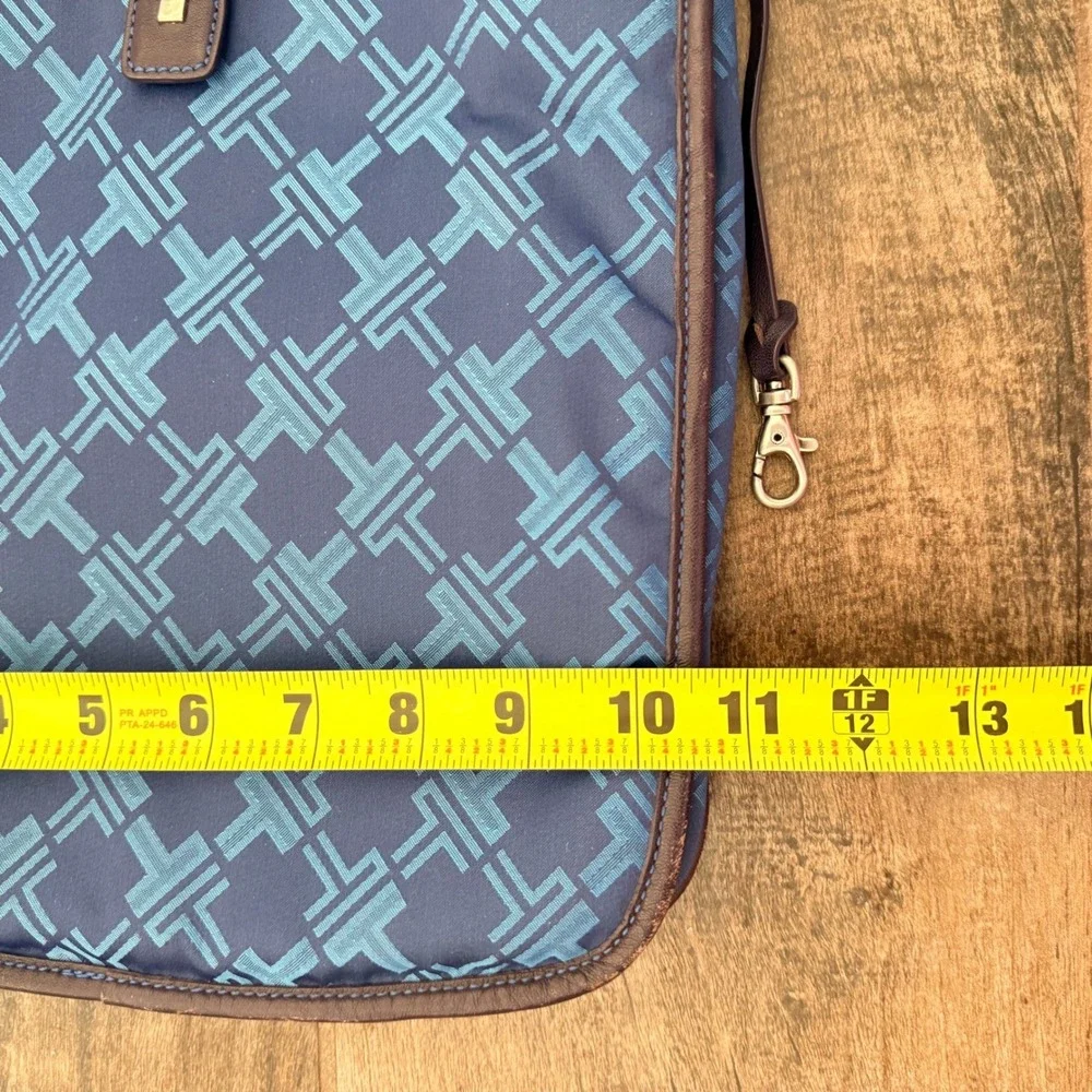 Tumi Blue Jacquard Monogram Leather Trim Crossbody Messenger Bag, Medium